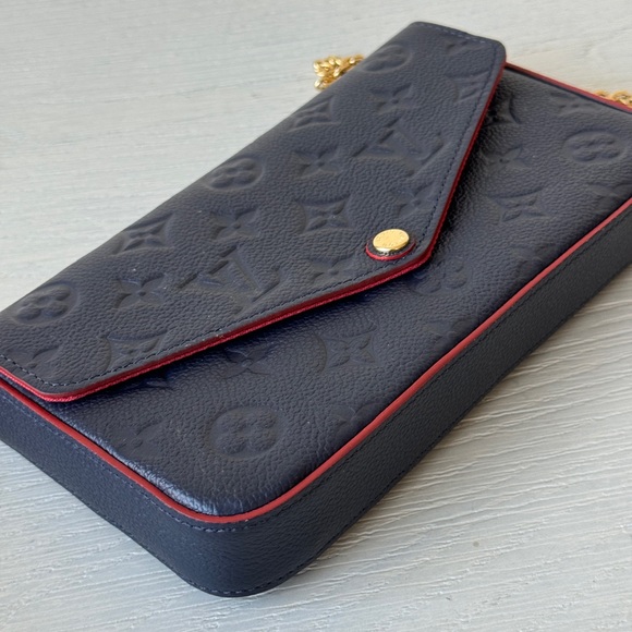 LOUIS VUITTON Felicie Pochette Monogram Empreinte Leather Blue Crossbody Bag - Picture 6 of 11